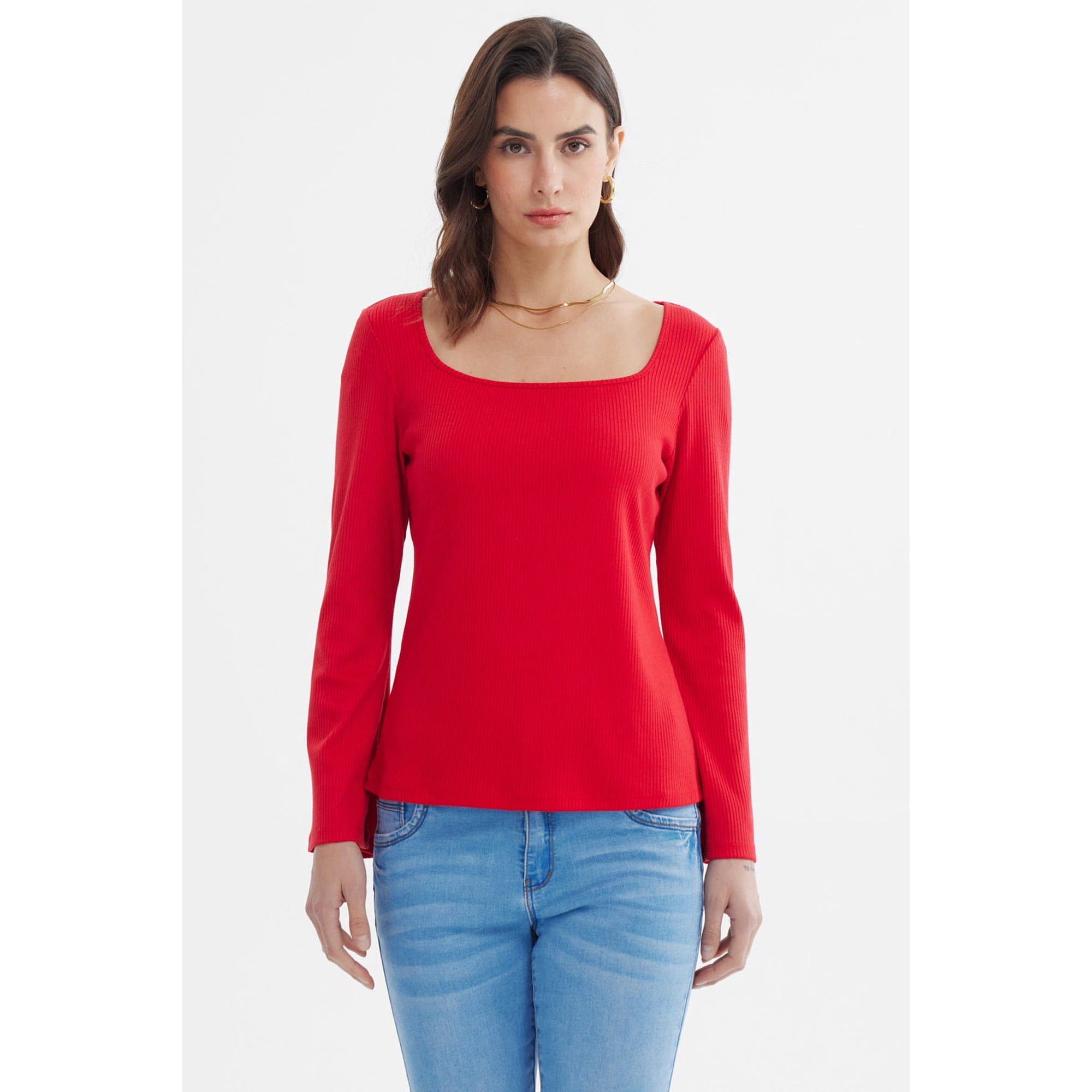Fashionspark - Polera Mujer Escote Bardot Rib Rojo