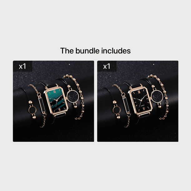 1pc Round Pointer Quartz Watch & 4pcs Bracelet