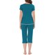 thumbnail image 3 of INSPIRE CHIC Conjunto de Pijama de Mezcla de Rayón para Mujer, Camiseta de Manga Corta Suave con Pantalones Capri de Cintura Elástica, Ropa de Dormir para Primavera Verano M Verde Pavo Real, 3 of 6