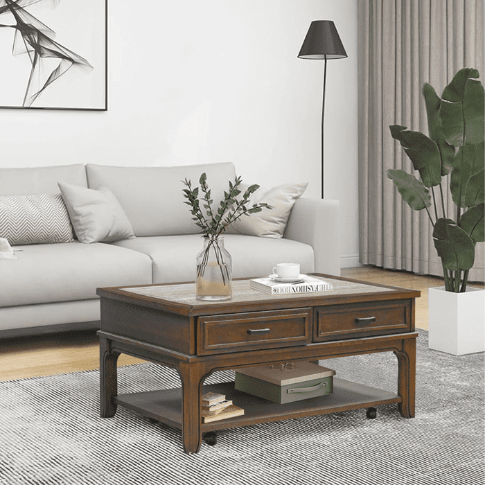 Muebles Santa Ana - Mesa Centro Fija Con Cajones Y Ruedas Arlington