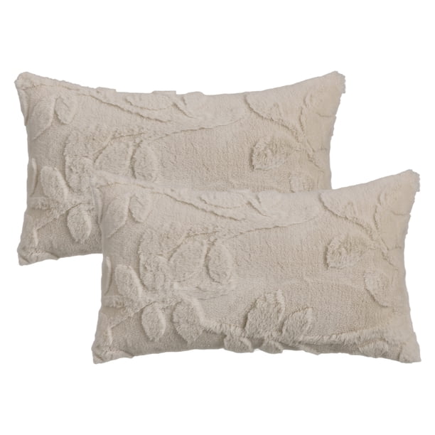 REGALWOVEN Paquete de 2 fundas de almohada de felpa con diseño de hojas de jacquard fundas de cojín suaves para sofá dormitorio sala de estar caqui 20" x 12"