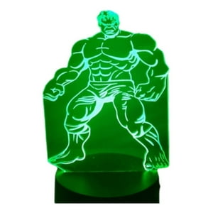 Lelumania - Lampara Ilusion 3D Hulk De 7 Colores, Base Touch
