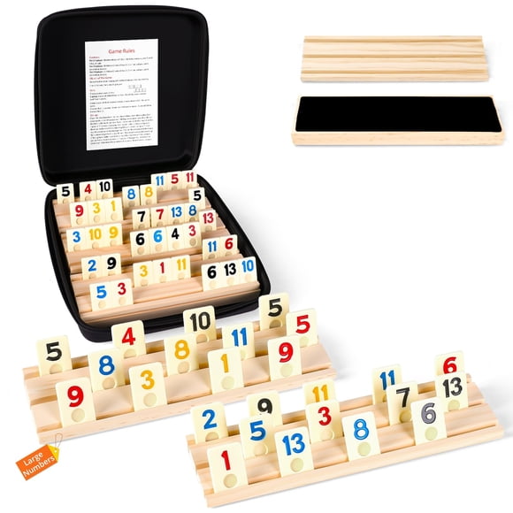 Set de Rummy Cube ZIXCARE para 8 jugadores, 214 fichas y soportes de madera