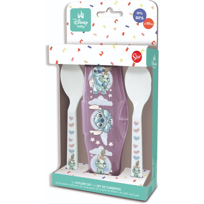 Utensilio Para Alimentación Set De Cubiertos Con Caja De Viajes Stitch Blanco/lila