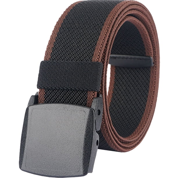 Cinturones elásticos para hombres y mujeres, cinturón de lona elástico, hebilla de plástico resistente para el trabajo, viajes y deportes, 125cm, Negro y Café