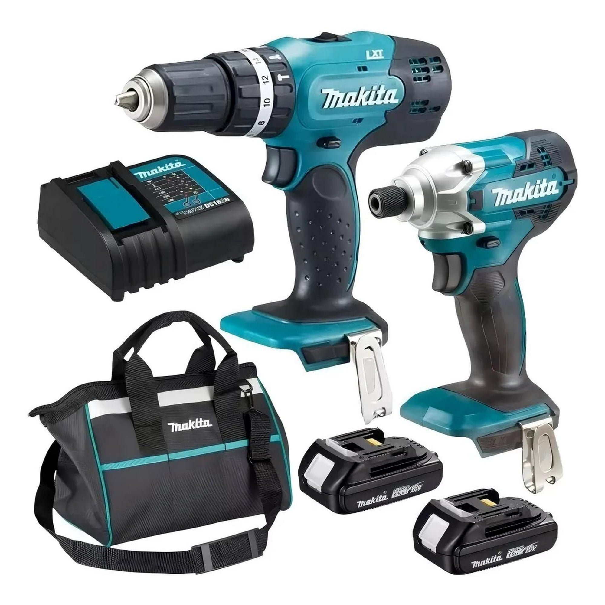 Kit Taladro Percutor Dhp453 + Atornillador De Impacto Dtd156 Makita Dlx2336syx Turquesa 20x21x42