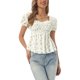 thumbnail image 1 of INSPIRE CHIC Blusa Floral para Mujer de Regreso a Clases Cuello Corazón Manga Corta Abullonada Top Peplum Fruncido Beige S, 1 of 6
