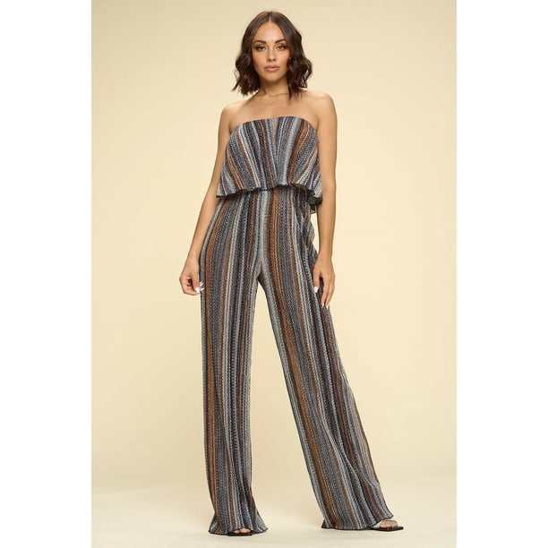 Conjunto De Dos Piezas Para Mujer Top Corto Fluido Sin Tirantes Y Pantalones Palazzo De Cintura Alta
