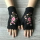 thumbnail image 2 of Flower Embroidery Gloves - Handmade Knit Fingerless Gloves for Women, 2 of 5
