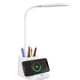 thumbnail image 1 of Lámpara de escritorio LED con cargador inalámbrico, lámpara de escritorio que cuida la vista para el hogar y la oficina, con portalápices, lámpara de mesa con 3 modos de iluminación, cuello de cisne, 1 of 8
