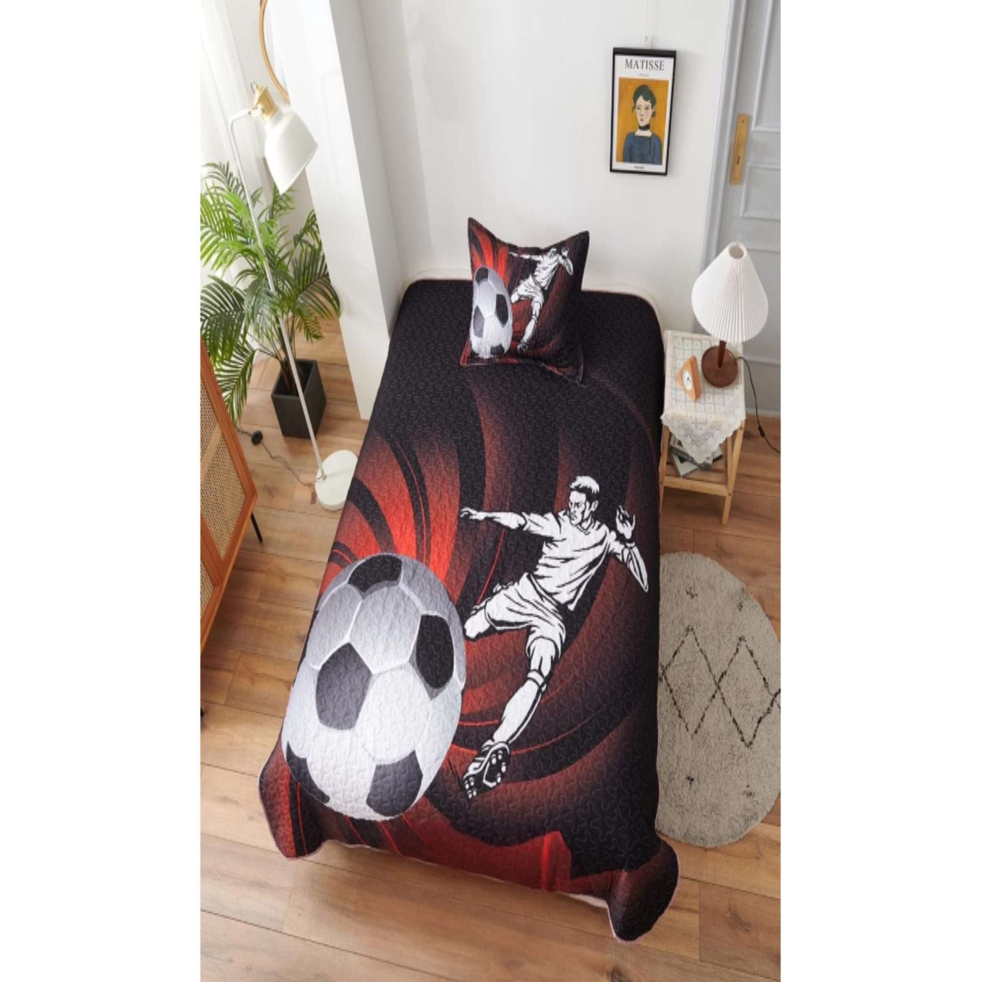 Cubrecama De Verano Plaza Y Media Con Diseño De Futbol Lider