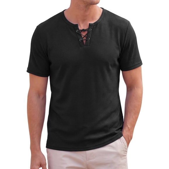 Camiseta de Gofre de Manga Corta para Hombre INSPIRE CHIC Camisetas Ligeras de Verano M Negro