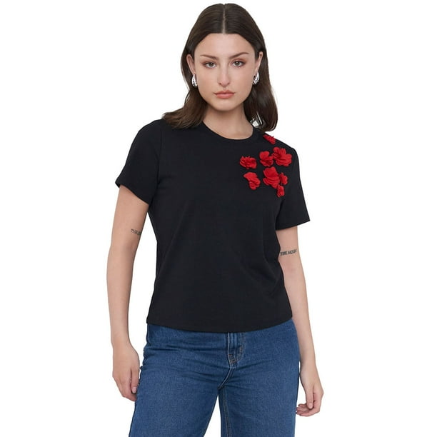 Polera Mujer Aplicación Negro Corona