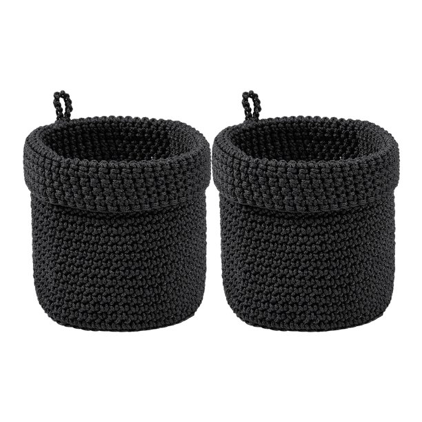 REGALWOVEN 2 Paquetes de Cestas de Almacenamiento Tejidas, Cesta de Almacenamiento Redonda para Llaves, Bandeja para Entrada, Escritorio, Decoración del Hogar Negro 5.1*5.5in
