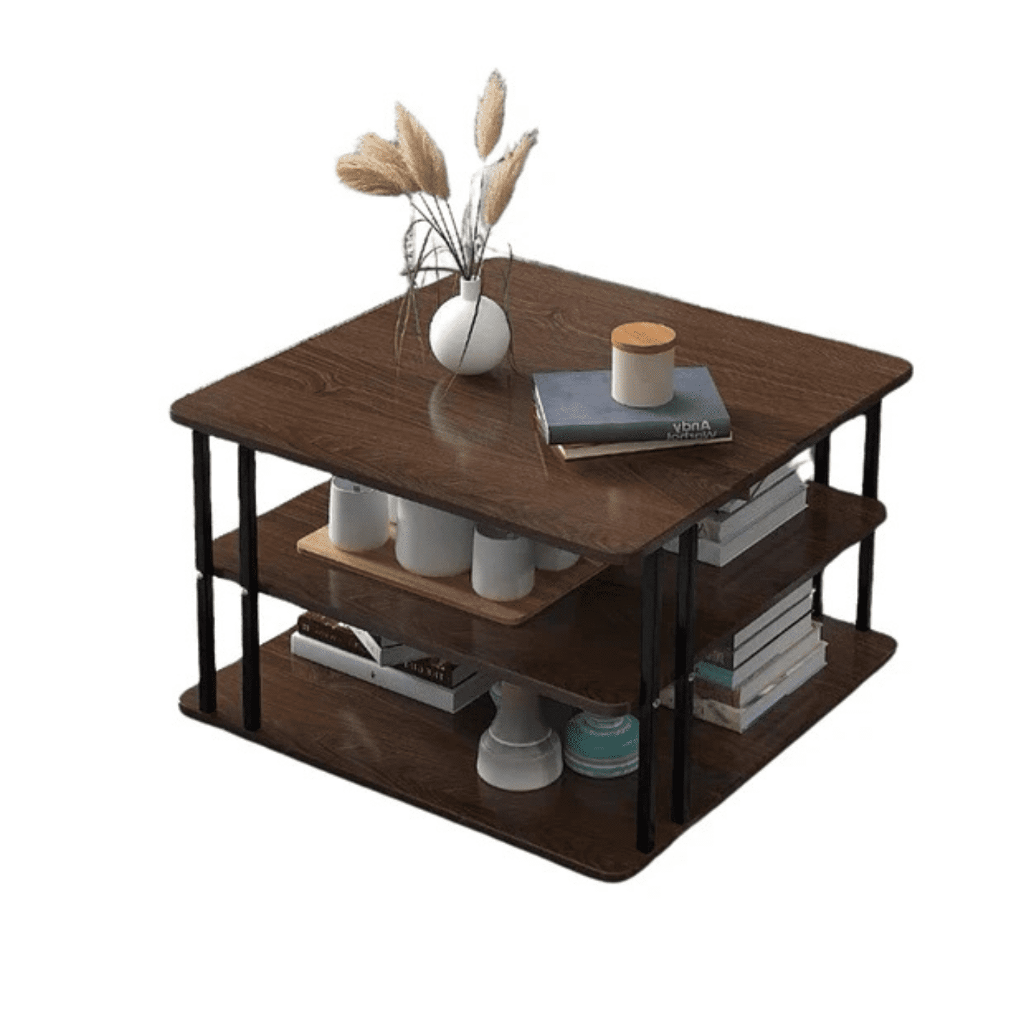 Genérico - Mesa De Centro Auxiliar Tres Niveles Cuadrada Cafe
