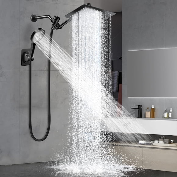 Cabezal de ducha tipo lluvia Yurnomy de 30 cm con rociador portátil, color negro mate
