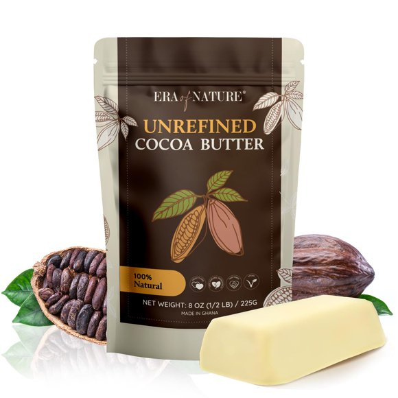 Manteca de cacao Era of Nature cruda, 100% pura, sin refinar, 240 ml