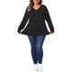 thumbnail image 2 of Agnes Orinda Conjuntos de Halloween para Mujeres Tallas Grandes Cuello en V Henley de Canalé con Botones Decorativos Manga Larga Camisa Peplum Acampanada Blusas de Punto Casual 1X Negro, 2 of 6