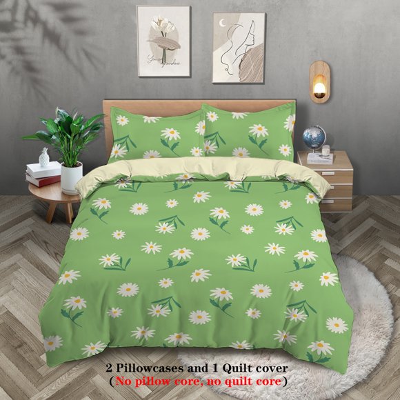 x916 Bed SheetsSmall Wrinkled Chrysanthemum Series Ethnic Style Bedding Set Set Includes Quilt Cover and Pillowcases for Bedroom 3-Piece Bedding Set (1 Duvet Cover + 2 Pillow Shams) nj916