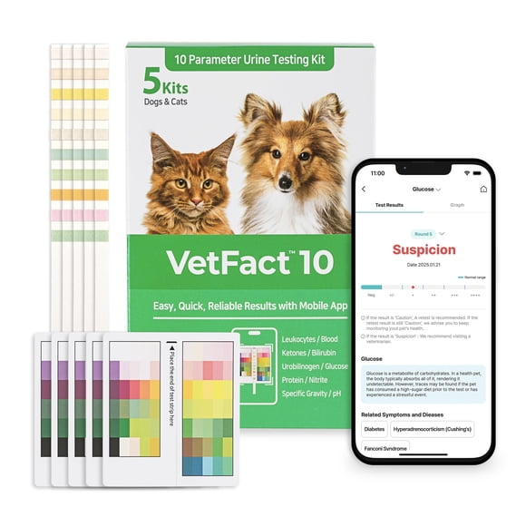Tiras reactivas de orina VetFact de 10 parámetros, 5 kits para mascotas