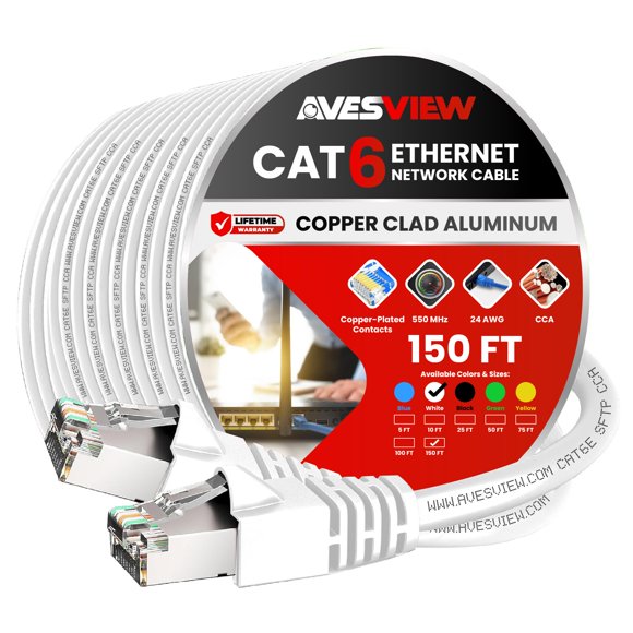 Cable Ethernet AvesView 46 m Blindado CAT6 10 Gbps Blanco