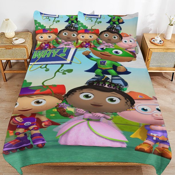 Super Why Cartoon Bedding Sets Ultra Soft Skin-Friendly Duvet Cover 3 Piece, Cute Comforter Cover Bed Set for Boys Girls Kids