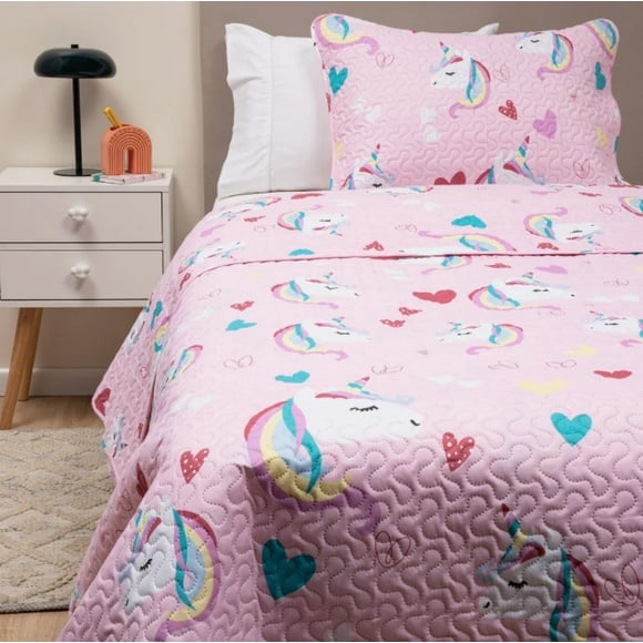 Cubrecama Cobertor Quilt Unicornio 1,5 Plaza