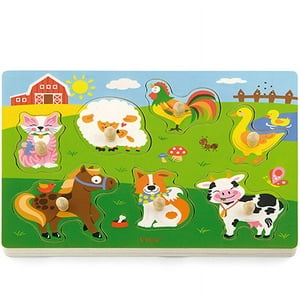 Viga - Juguete Madera Puzzle Sonido Animales Granja 7 Pz