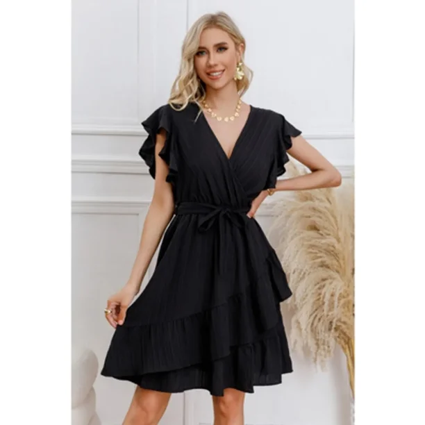 Vestido Corto Mujer Manga Corta Casual Eventos Cuello V 3332