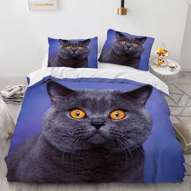 Cute White Cat Kitty Kitten Animal Print Quilt Duvet Cover Set Bedclothes3-Piece Bedding Set