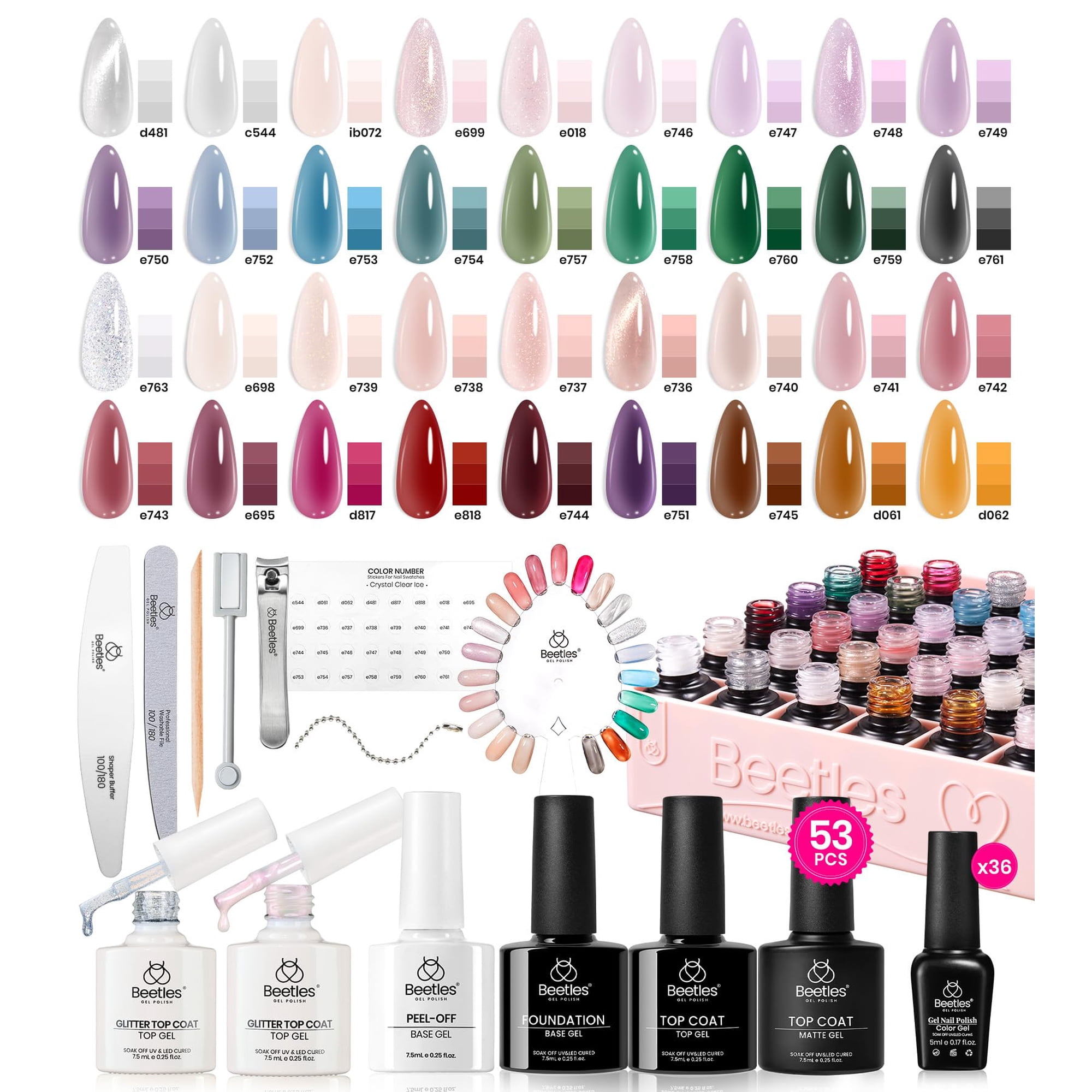 Beetles Gel Polish - Set De Esmaltes De Uñas Beetles Jelly Gel, 36 Colores Con Capa Base