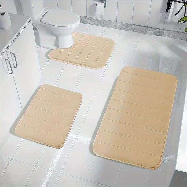 3pcs Memory Foam Bathmat Set, Extended Thickened Toilet Carpet, Durable Non-Slip Bathroom Rug, Cozy Toilet U-Shape Mat, Toilet Lid Cover Pad, Bathroom Decor