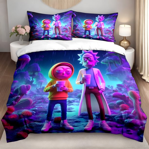 3pcs Bedding set Rick and Morty Alien Planet Print Duvet Cover Set | WB Bedding Soft Polyester Comforter Cover for All Seasons