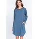 thumbnail image 1 of Saronite Vestido Corto Básico de Rizo Francés de Manga Larga, Azul Vintage (para Mujer), 1 of 4