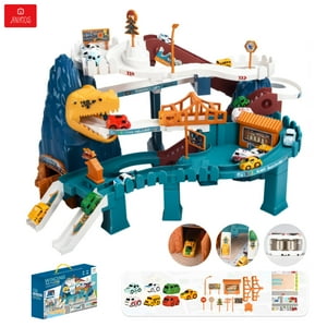 Anikids - Pistas Autos Armables Juguete Niños Aventura De Dinosaurio Azul