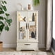 thumbnail image 2 of Glass Cabinet Lighted Glass Cabinet Curio Display Cabinet with Adjustable Glass Shelves 2 Doors and 1 drawer Cabinet Bulb Included White, 2 of 3