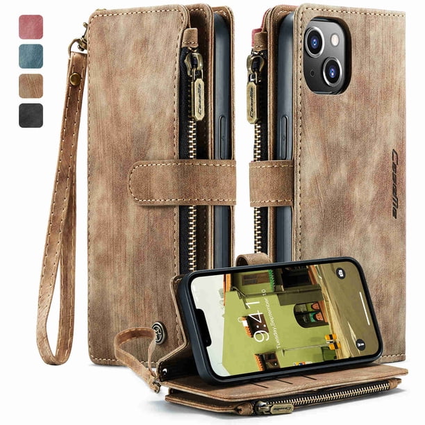1pc Suede Vintage Leather Phone Cover, Wallet License Card Slot Magnetic Buckle Zipper Pocket Bracket Flip Cover Phone Protective Case For IPhone14/14Plus/14Pro/14Pro Max ,iPhone13/13Pro/13Pro Max ,iP