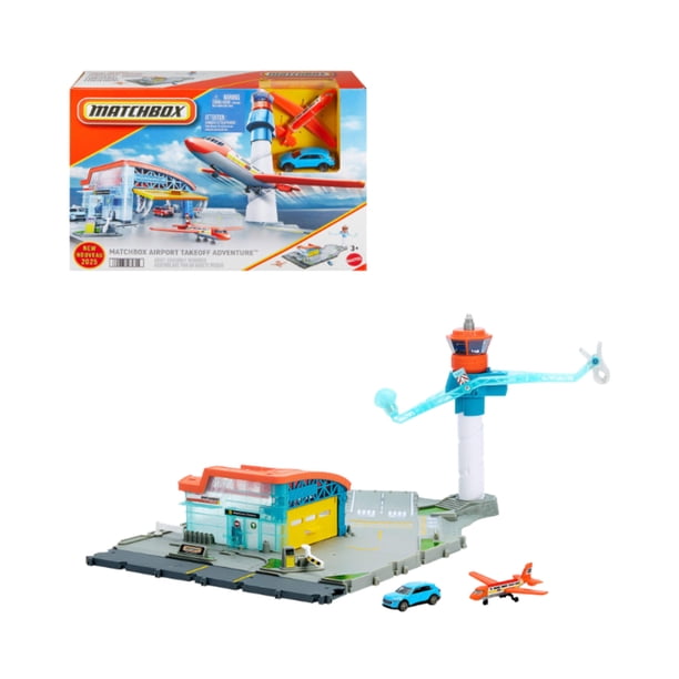 Pista de Carrera Matchbox Aeropuerto con Avión y Auto para Niños 3 Años+