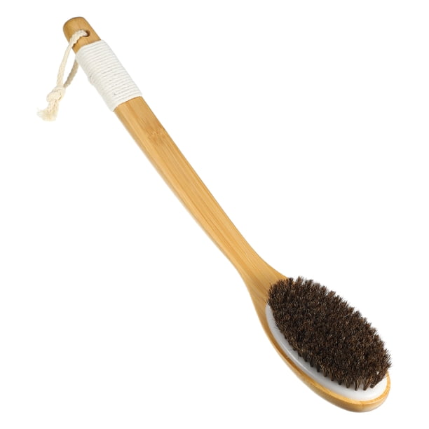 Unique Bargains Cepillo Corporal de Crin de Caballo para Cepillado en Seco Cepillo Corporal de Madera de 18 pulgadas para Ducha Exfoliante para Hombres y Mujeres Negro