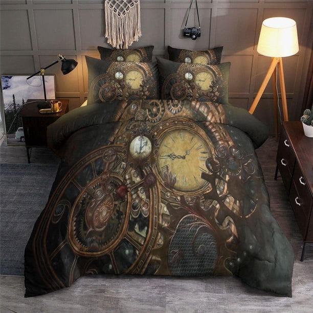 Steampunk Vintage Cogs Gear Wheels Collection Setss Quilt Duvet Cover Set3-Piece Bedding Set