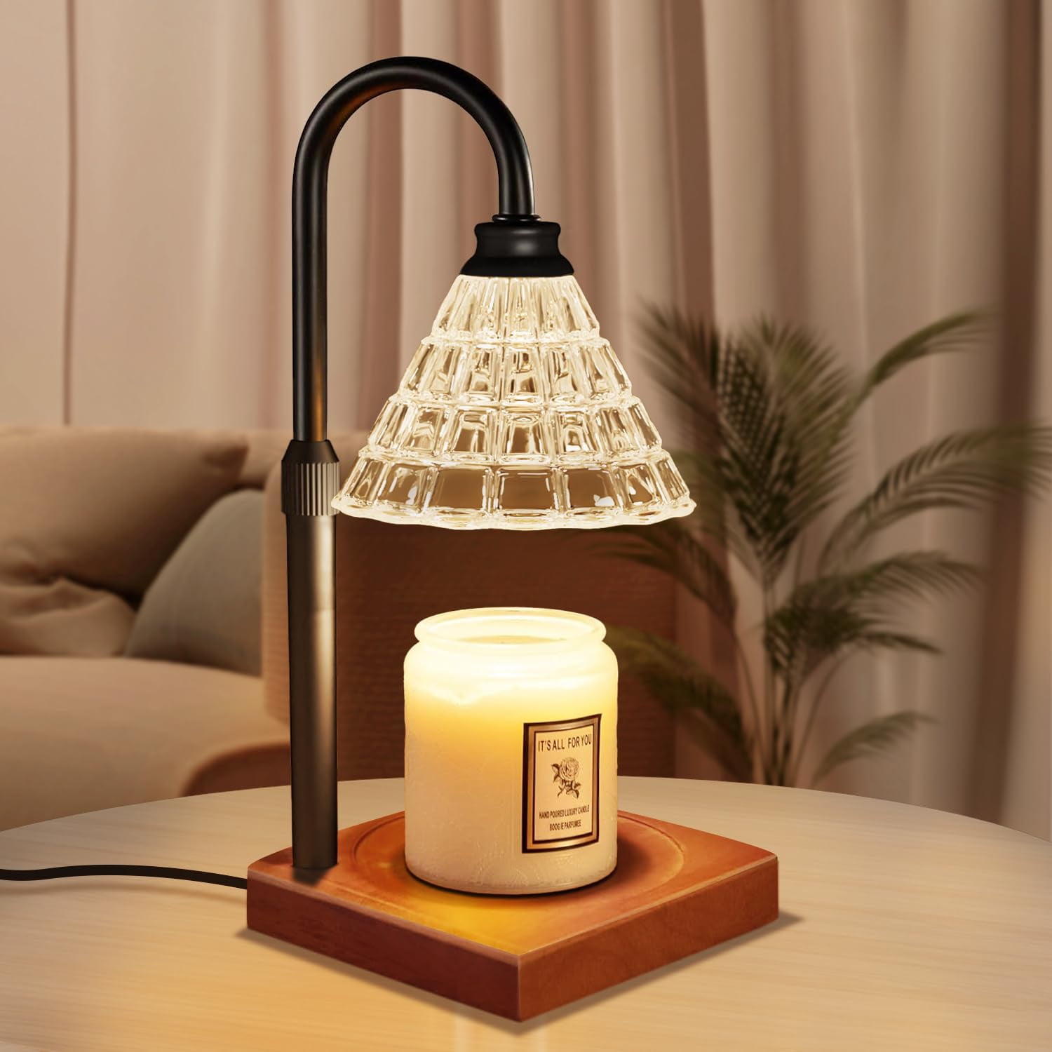Lámpara Calentadora De Velas Makytwow Con Regulador De Intensidad Y Temporizador, Color Negro Y Madera