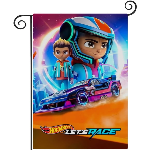 Hot Wheels -bandera de jardín temática. Regalo perfecto para fans, amigos y familiares, ideal para actividades al aire libre y decoración de fiestas.28CM*45CM