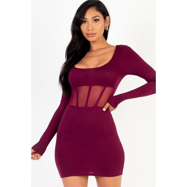 Vestido mini con Corsé de Malla y Cuello Cuadrado
