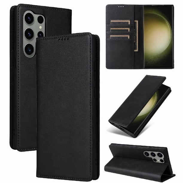 Funda Cartera para Samsung Galaxy S23 Ultra con Ranuras Tarjetas y Soporte - Protección Completa Negro