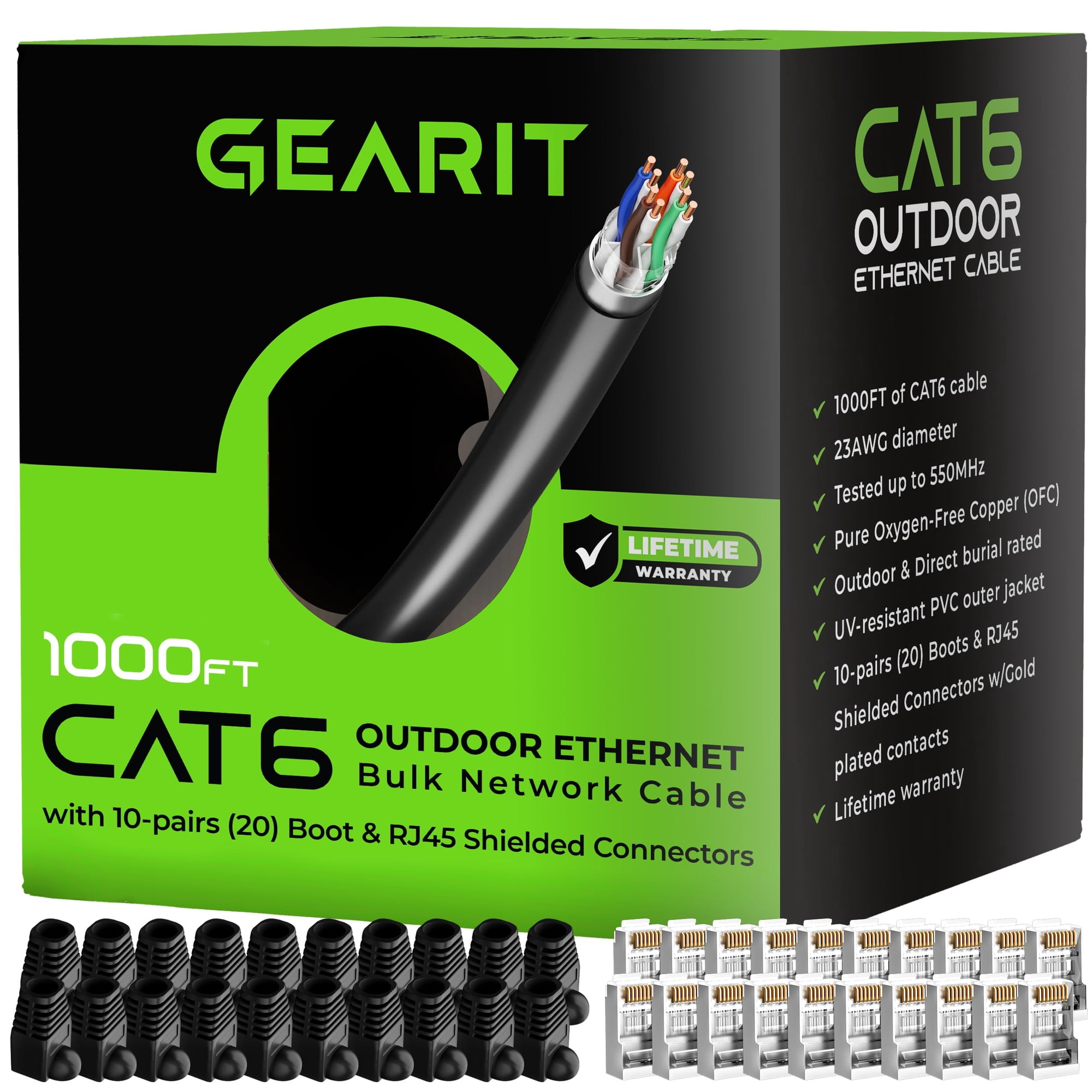 Cable Ethernet Para Exteriores Gearit Cat6 Cat 6, Kit De Bricolaje De 1000 Pies