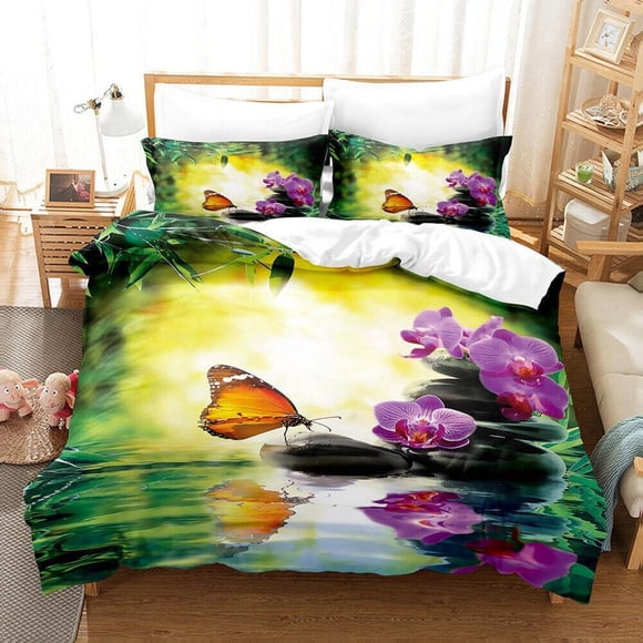Romantic Style Girly Flowers Floral Quilt Duvet Cover Set Bedroom Decor Soft3-Piece Bedding Set