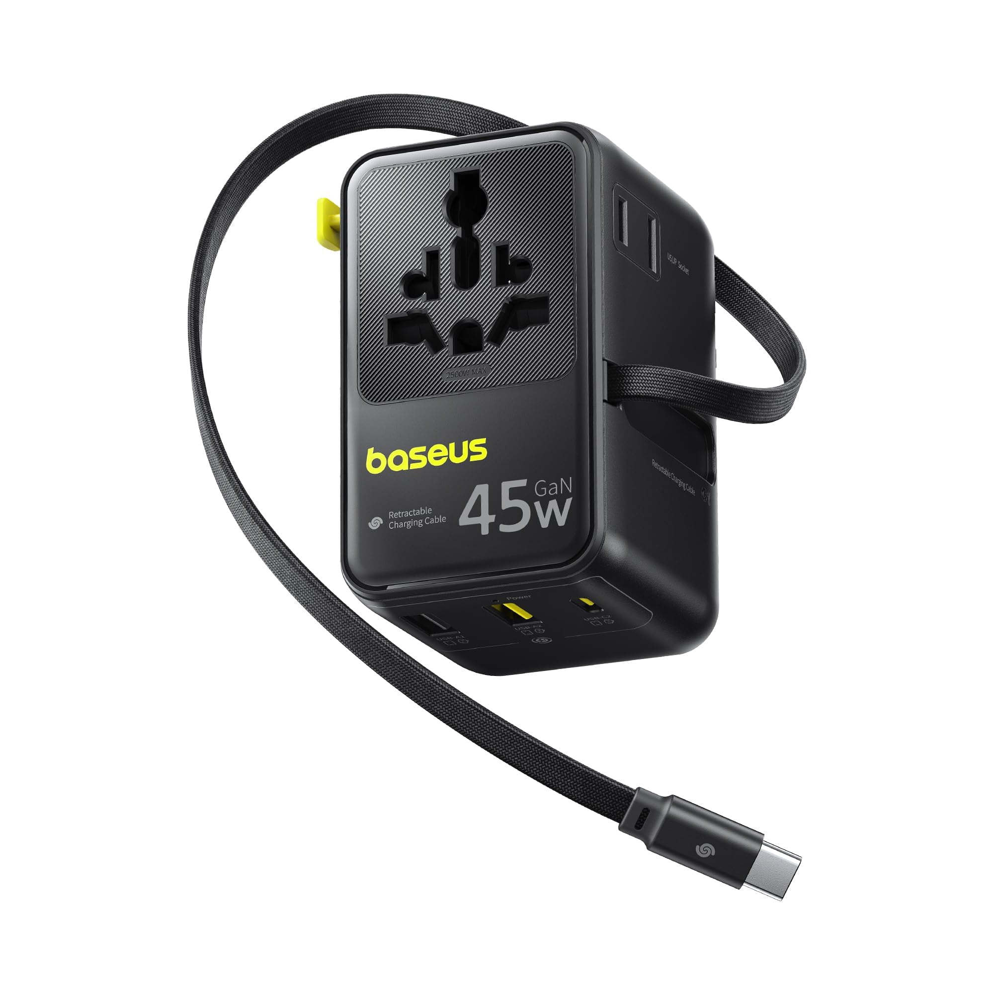 Adaptador De Viaje Baseus Ag11 45w Usb-c Con Cable Retráctil
