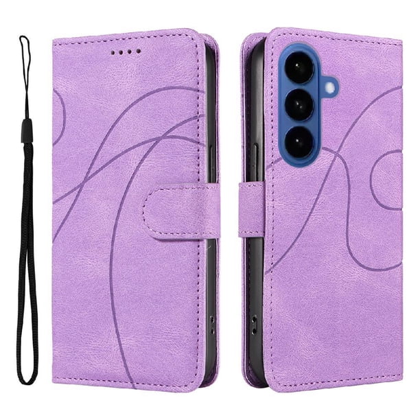 Funda tipo cartera con tapa para Samsung Galaxy S26 Plus con tarjetero, soporte y cubierta magnética Morado