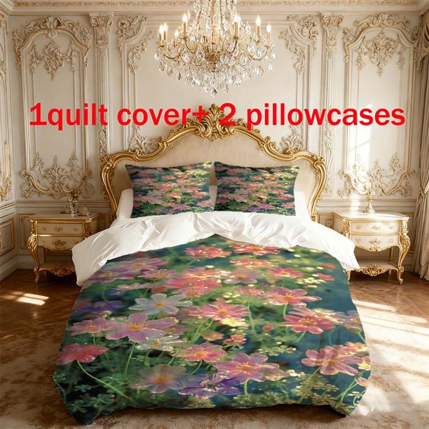 3pcs Fantasy Crystal Flower Printed Bedding Set Duvet Cover and Pillowcases