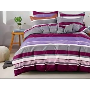 Plumón Sherpa + Sábana Microfibra De 2 Plazas / Líneas Moradas – Doral